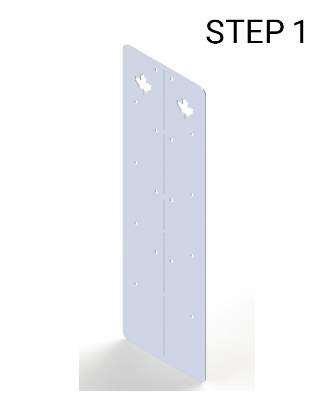 Flat steel bracket, five and a half inches wide and eight and a half inches tall. The bracket has holes down the right, left and center for mounting to wood. The bracket can be bent down the middle to the desired angle to make any shape of planter box. 